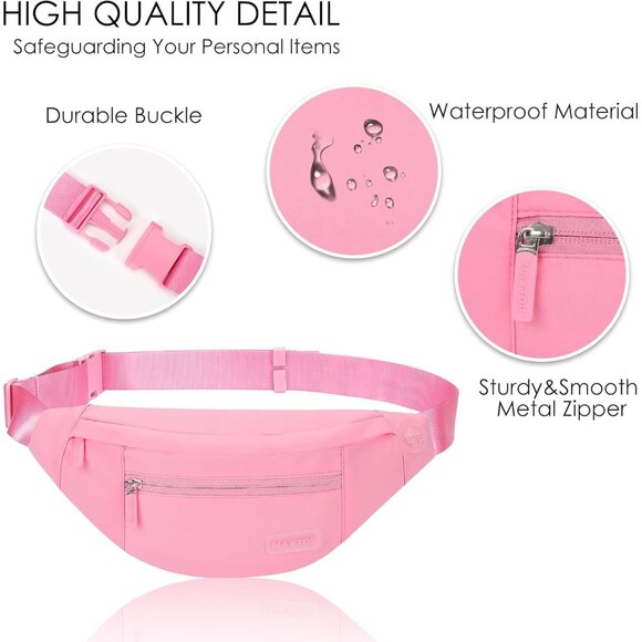 Women Men Hot Pink Large Crossbody Fanny Pack Belt Bag Hands-Free Waist Pack - Picture 4 of 6